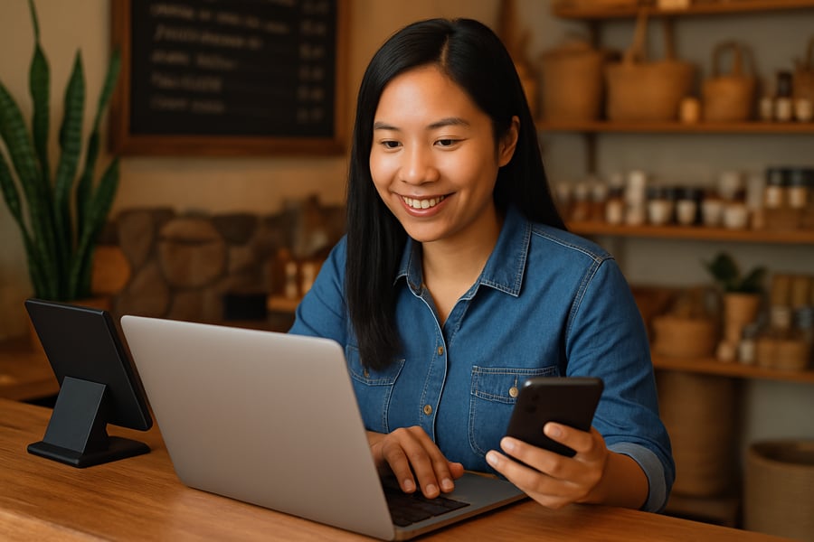 Sabahan entrepreneur using digital tools in a local business Sabahan entrepreneur using digital tools in a local business